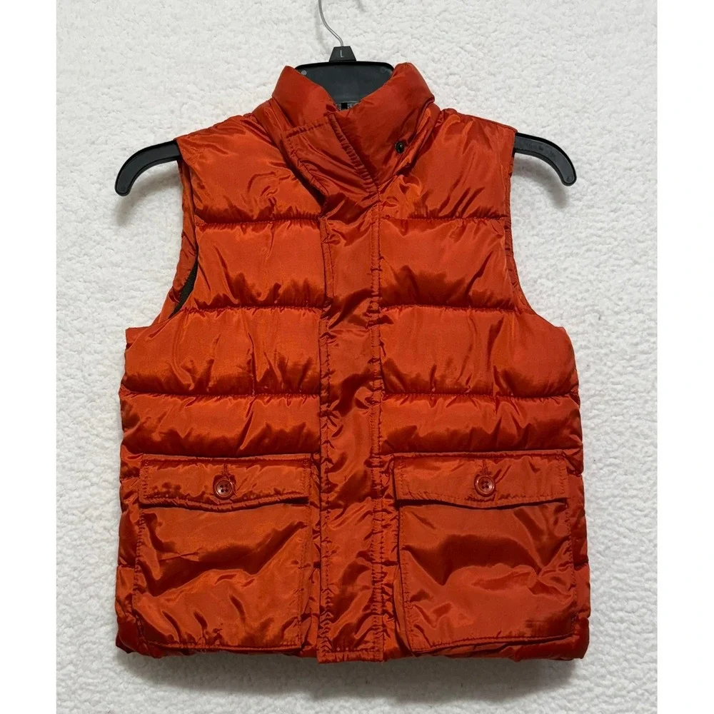 ZARA BOYS Orange Puffer Vest Quilted‎ Padded Hooded Zip Up Pockets Size M